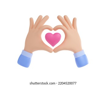 3d render hands with pink heart inside of fingers frame. Gesture design for valentine day, volunteer charity, love, sympathy or like isolated Illustration on white background in. 3D Illustration - Powered by Shutterstock