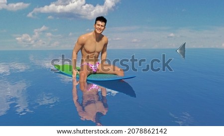 Similar – Image, Stock Photo Man sitting on surfboard in beach