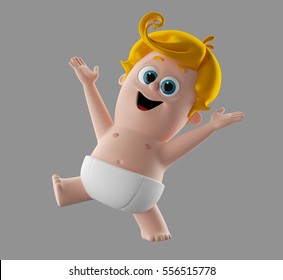 3d Render Happy Baby Without Background