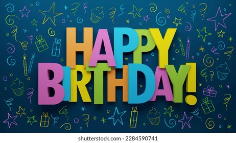 3D render of HAPPY BIRTHDAY! typography with colorful hand-drawn motifs - Powered by Shutterstock