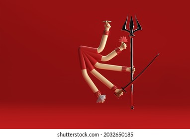 3D Render Happy Durga Puja Background Goddess Durga Festival Woman Hand with Sword and Triden.