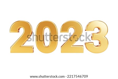 3d render of happy new year 2023 in gold. 3d rendering.