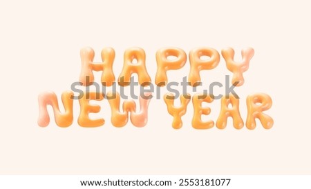 3D render Happy New Year 2025 text colorful bubble glossy glass effect