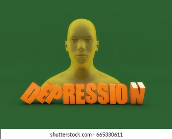3d render head and depression text