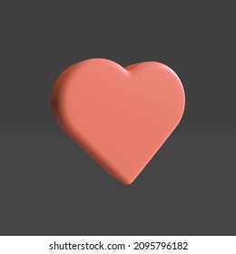 3D Render Heart Shape Icon With Gray Background. 3D Render Heart Shape In Air With Side Angle.