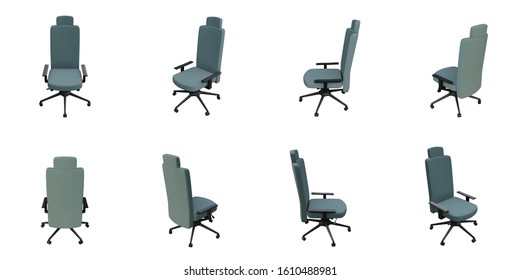 3D Render Of High Back Office Chair All Perspective View