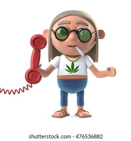 3d Render Of A Hippie Stoner Holding A Phone Handset.