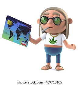 3d Render Of A Hippie Stoner Holding A Debit Card