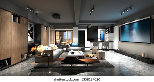 3d Render Of Home Cinema Room