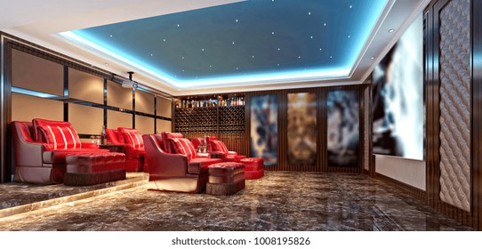 3d Render Of Home Theatre Room