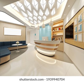 3d render of hospital information desk, waiting space