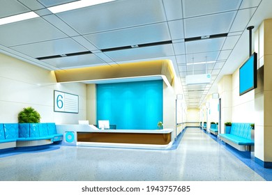 3d Render Hospital Interior Reception Lobby Stock Illustration ...