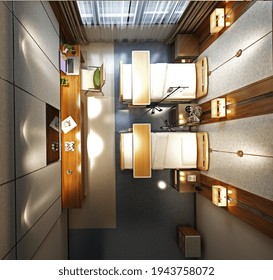 3d Render Of Hospital Treatment Room View From Top