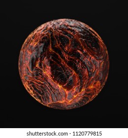 3D Render Of Hot Liquid Lava Planet On Black