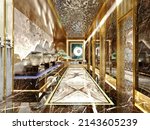 3d render of hotel interior lobby corridor