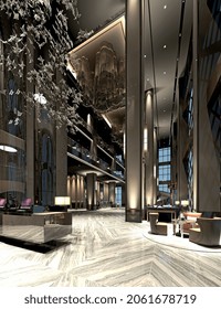 3d Render Of Hotel Lobby Hall