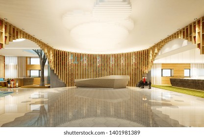 3d Render Hotel Reception Lobby