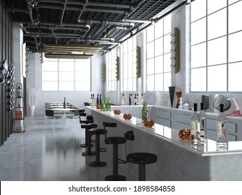 3d Render Of Hotel Restaurant Bar