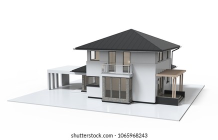 3d Render Of House Isolated On A White Background.