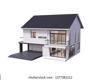 3d Render Of House Isolated On A White.