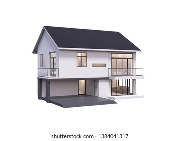 3d Render Of House Isolated On A White.