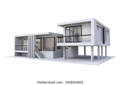 3d Render Of House Isolated On A White.