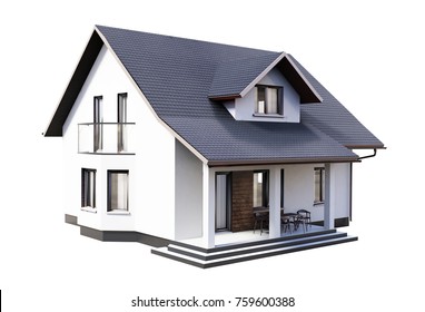 3d Render Of House Isolated On A White.