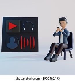 3D Render human characters listen to music