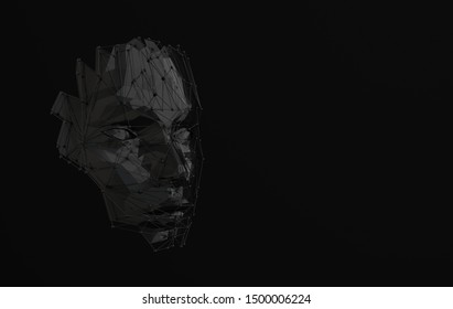 3d Render Human Face With Abstract Web Structure. Artificial Intelligence Concept. Young Woman's Face