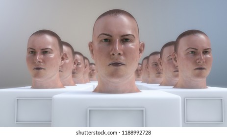 3d render. Humanoid head repetition