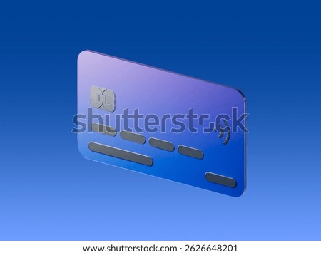 3D render icon of a credit or debit card with chip and contactless symbol. Represents banking, online payments, financial transactions and digital wallets.