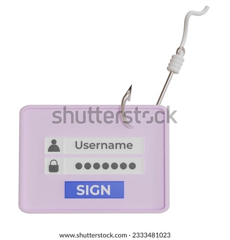 3d render icon hook. Phishing concept. Hacker stealing login, account, username and password information with a fishing hook.