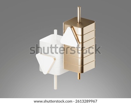 3D render icon showing stylized Japanese candlestick chart with directional arrows. Represents concepts of trading, price fluctuation, and financial market analysis.