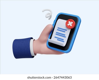 A 3D render illustrating a handheld device displaying an error message, emphasizing challenges in digital payment technology.