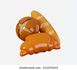 3d Render Illustration of Assorted Bread and Pastry Isolated on White. Minimal food icon - Powered by Shutterstock