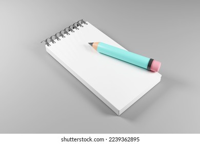 3D render Illustration of Assorted School Supplies blue pencil and yellow stick note on white background