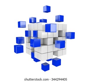 3D Render Illustration -  Blue And White Cubes Drifting Apart