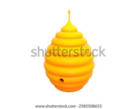 3D render illustration of a bright yellow beehive with a smooth, rounded structure and a small entrance hole. A fun and cartoon-style design, perfect for nature, bees, honey, and environmental themes