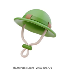 3d render illustration of camping cap, panama or bucket hat. Hiking, travel, adventure. Protective clothing for tourist. Isolated object
