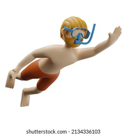 3d render illustration cartoon character of man swimmer swimming isolated