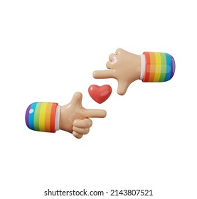3d Render Illustration of Cartoon Hands with Heart Isolated on White, LGBT Pride Month Icon