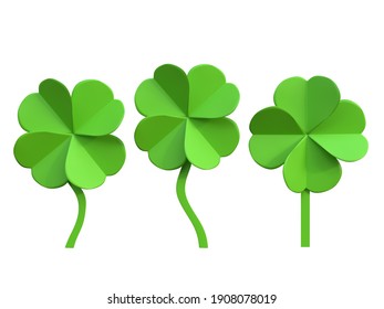 3D RENDER ILLUSTRATION CLIPPING PATH on Isolated white background. Green leaves paper cut art style.