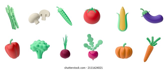 3d render illustration. Collection of icons with vegetables. Modern trendy design. Simple images for web and app. Isolated on white background. - Powered by Shutterstock