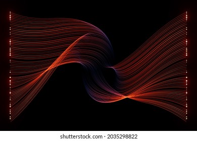 3d render illustration of connected lines. Data analysis concept. Blue orange wires.