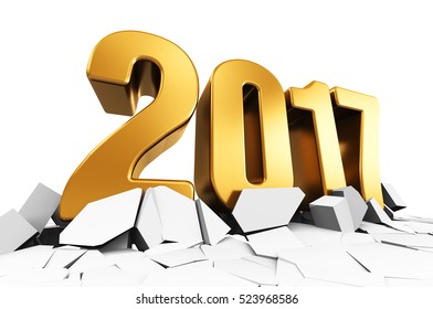 3D render illustration of creative abstract New Year 2017 beginning celebration concept on cracked surface isolated on white background - Powered by Shutterstock