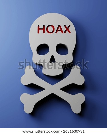 3d render illustration of Custom shape skull head word cloud tags of hoax concept