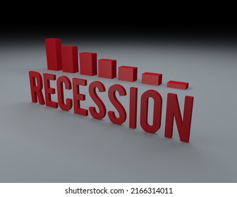 3D render illustration of declining bar graph indicating economic slowdown and recession