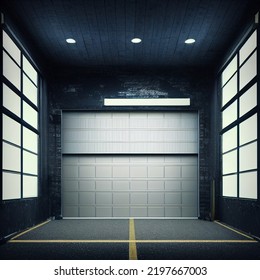 3d Render Illustration Digital Painting An Empty Warehouse Opposite The Garage Door Symmetrical