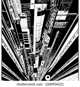 3d Render Illustration Digital Painting Manga Style Drawing Tokyo City Top View Big Tall Buildings