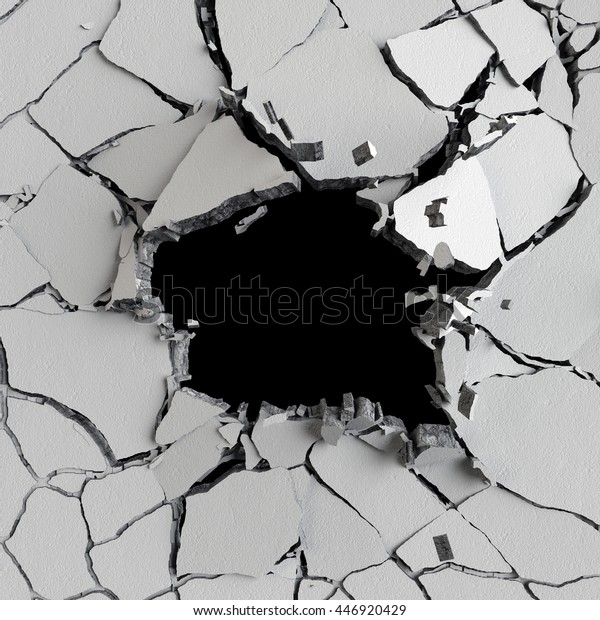 3dレンダリング 3dイラスト 爆発 ひび割れたコンクリート壁 銃弾穴 破壊 抽象的な背景 のイラスト素材 446920429